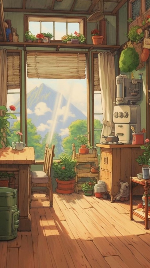 Cozy home kitchen with mountain view